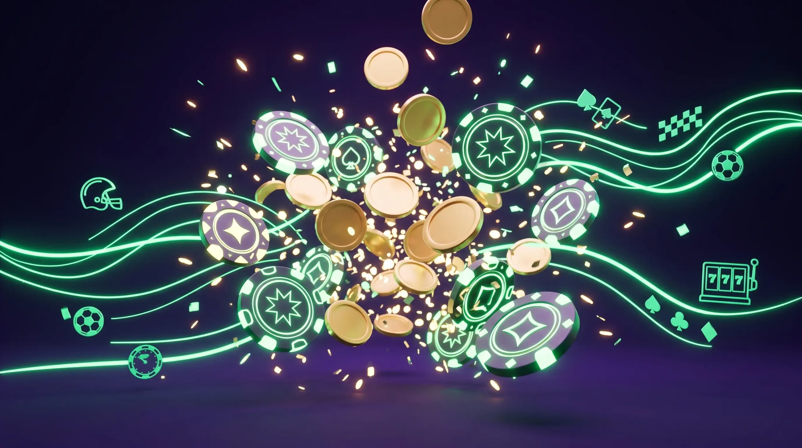 Igobet welkomstbonus banner met neon munten en confetti